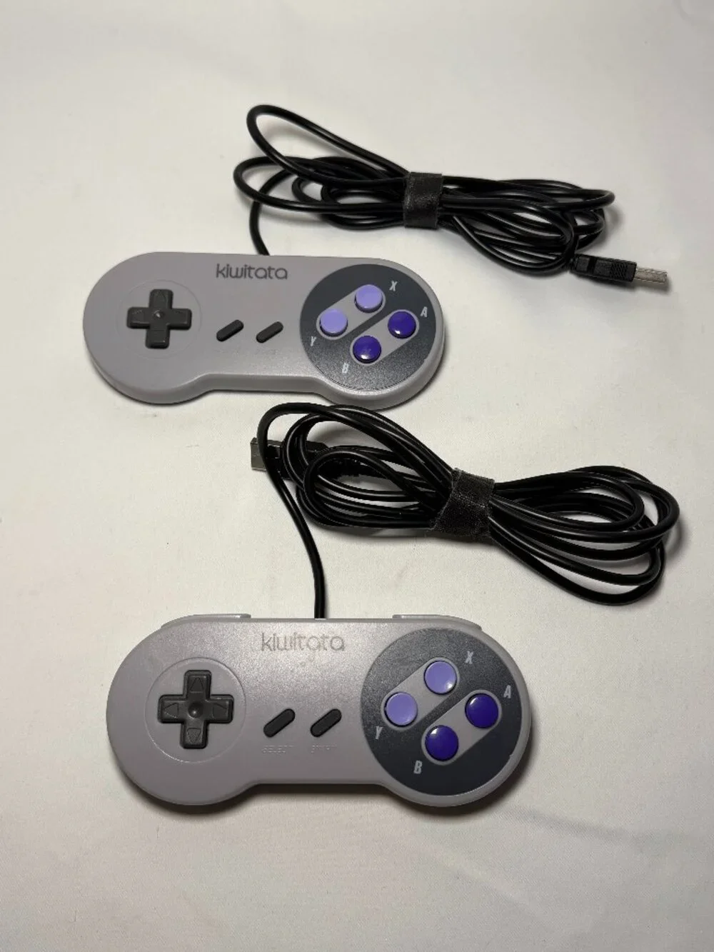 2x USB SNES-Style Controllers Kiwitata PC Retro Gaming Wired Gray Tested Working